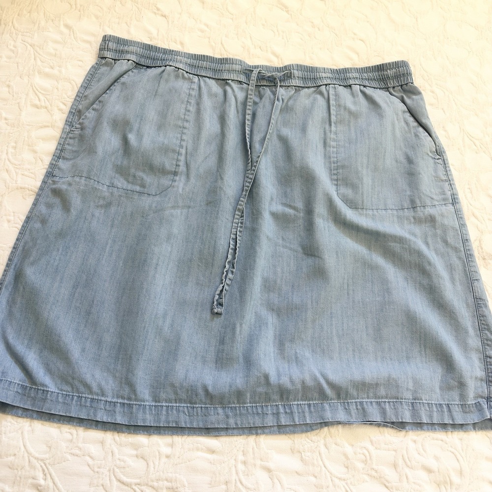 Talbots Woman 20W Chambray Skirt Blue Lyocell Cotton Elastic Waist Pull On Short